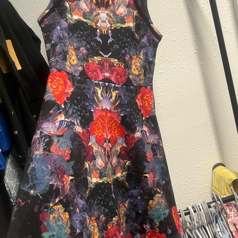 Nicole Black Floral-Print Mini Dress with Red and Purple Accents